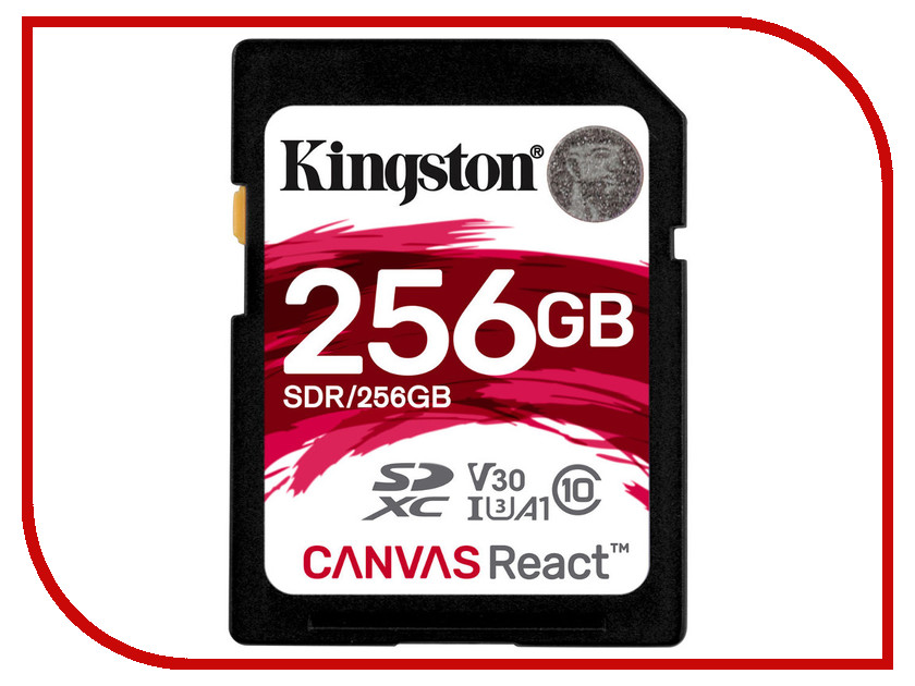   256GB - Kingston SDXC Canvas React 100R/80W CL10 UHS-I U3 V30 A1 SDR/256GB, 11331 