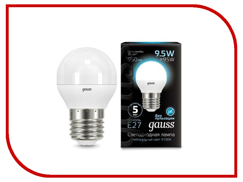  Gauss LED Globe E27 9.5W 4100K 105102210, 150 