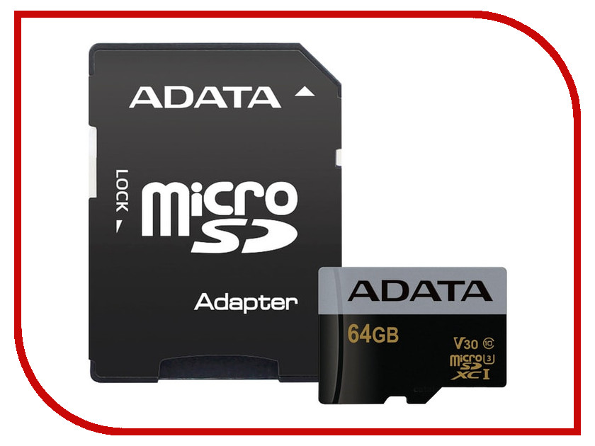   64Gb - A-Data Premier - Micro Secure Digital XC Class 10 UHS-I U3 AUSDX64GUI3V30G-RA1, 5571 